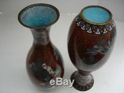 12 1/4 Matching Pair Japanese Meiji Period Sparkle Cloisonne Vase