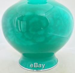 12.4 Vintage ANDO Japanese Musen Shippo Jade Green Cloisonne Vase with Wood Stand