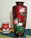 12 Big! Vtg Japanese Cloisonne Pigeon Ox Blood Red Enamel Ando Rose Flower Vase