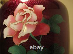 12 BIG! Vtg japanese cloisonne pigeon ox blood red enamel ando rose flower vase