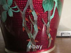 12 BIG! Vtg japanese cloisonne pigeon ox blood red enamel ando rose flower vase