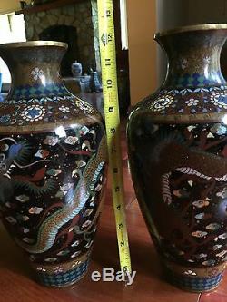12 Large Pair Antique Japanese Chinese Cloisonné Vases Meiji Period dragon