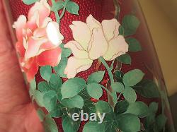12 vtg japanese cloisonne pigeon ox blood red enamel ando rose art flower vase