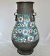 13.1 Antique Japanese Champleve Metal Vase With Flowers & Ring Handles