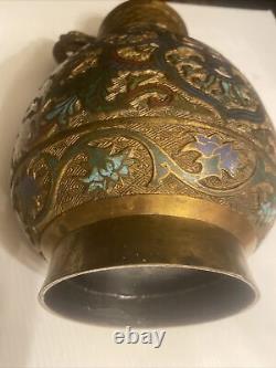 161/2 Tall Antique Vintage ASIAN Japanese Bronze cloisonné Enamel Urn Vase