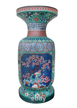 16 inch Huge Antique Cloisonne Japanese Edo Baluster Vase Bird Floral Enamel