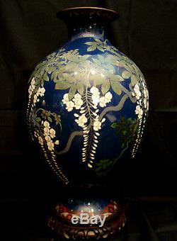 18 Japanese Meiji Period Cloisonne Vase With Rosewood Stand