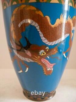 18 inch Dragon Cloisonne Vase Meiji Blue Red Japanese Vase Enamel Vase Antique