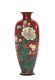 1900's Japanese Coral Red Cloisonne Enamel Shippo Vase With Flowers