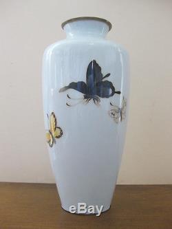 1920's Ando Japanese Cloisonne Vase BUTTERFLY marked copper rim art-nouveau