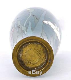 1920's Japanese Aquamarine Color Silver Wire Cloisonne Enamel Shippo Vase Iris
