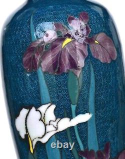 1920's Japanese Silver Wire Cloisonne Enamel Shippo Vase Iris Attribute Hayashi