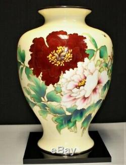 1920s Ando Jubei Huge 16 Japanese Cloisonne Flowers & Bumble Bee Baluster Vase