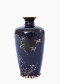 1930's Japanese Cloisonne Enamel Shippo Vase Bird Bamboo