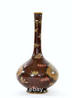 1930's Japanese Gilt Cloisonne Enamel Shippo Dragon & Phoenix Vase