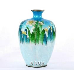 1930's Japanese Ginbari Cloisonne Lobe Shaped Vase with Narcissus Flowers