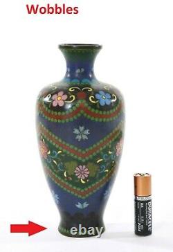 1930's Japanese Goldstone Cloisonne Enamel Shippo Vase Flowers