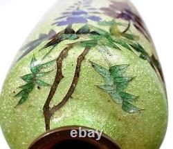 1930's Japanese Ota Toshiro Green Ginbari Cloisonne Enamel Shippo Vase Wisteria