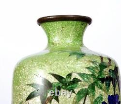 1930's Japanese Ota Toshiro Green Ginbari Cloisonne Enamel Shippo Vase Wisteria