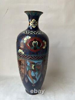 19 centery antique Japanese cloisonné vase with birds and dragon decor 12 tall