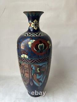 19 centery antique Japanese cloisonné vase with birds and dragon decor 12 tall