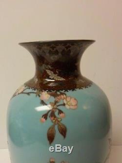 19th C. Japanese Cloisonne Enamel on Bronze 12 Vase, Flowers & Birds