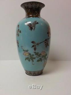 19th C. Japanese Cloisonne Enamel on Bronze 12 Vase, Flowers & Birds