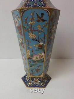 19th C. Japanese Cloisonne Enamel on Bronze 15.25 Vase, Birds & Butterflies