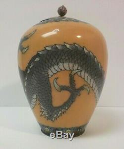 19th C. Japanese Cloisonne Enamel on Bronze 7 Tall 3-Toed Dragon Vase
