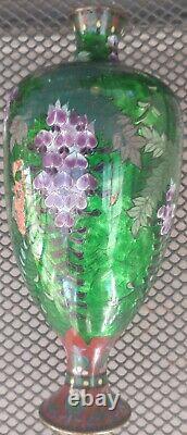 19th C. Japanese Cloisonne Enamel on Bronze 9 Vase, Ginbari Foil Decoration