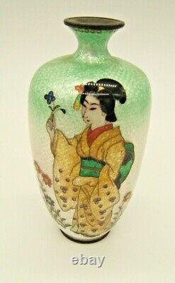 19th Century Japanese Ginbari Cloisonne Vase Geisha