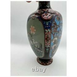 19th Century Japanese Meiji Cloisonne 4 Side Wisteria Vase