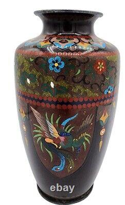 19th Century Meiji Japanese Cloisonné Enamel Dragon Vase Ginbari 7 Phoenix Bird