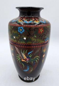 19th Century Meiji Japanese Cloisonné Enamel Dragon Vase Ginbari 7 Phoenix Bird