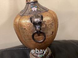 19th Century Solid Silver & Shibayama Gold Lacquer Inlaid Vase Enamel Cloisonne