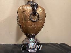 19th Century Solid Silver & Shibayama Gold Lacquer Inlaid Vase Enamel Cloisonne