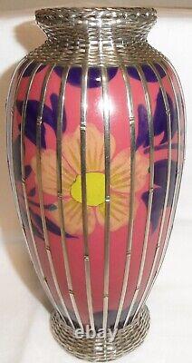 20th. Century Japanese Cloisonne Vase Silver Mesh Overlay or 20th. Cent. English