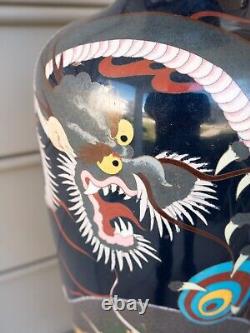 24 inch Huge Antique Cloisonne Japanese Meiji Vase Dragon Pearl Motif Enamel