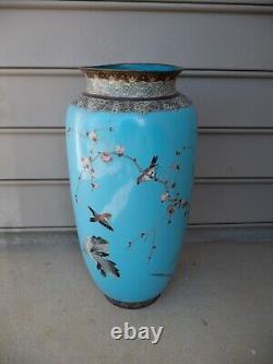 24inch Egret Bird Flower Japanese Cloisonne Floor Vase Monumental Palace Enamel