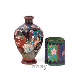 2 Antique Japanese Cloisonne Cabinet Vases