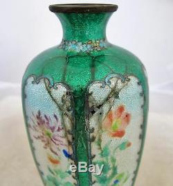 2 Antique Japanese Ginbari Meiji Cloisonne Vases with Flowers (6.95 & 3.55)