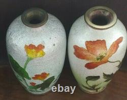 2 Antique Japanese Meiji 3.5 Ginbari Cloisonné Vase, 1 SIGNED Ota Rare