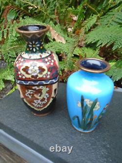 2 Japanese Cloisonne 19th century Meiji vases lovely items