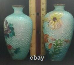 2 LOT Antique Japanese Ginbari Cloisonné Vase FLOWER Motif LILY & PEONY