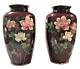 2pc Set Of Japanese Ginbari Oxblood Cloisonné Enamel Rose Vases. Guaranteed