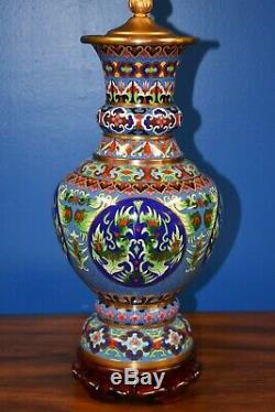 34 Chinese Cloisonne Vase Lamp Phoenix Birds Asian-oriental-porcelain-japanese