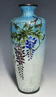 5 3/4 FINE Antique Japanese Meiji Ginbari Cloisonne Wisteria Flower Foil Vase