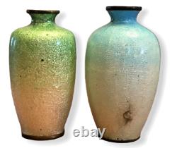 5 Antique Miniature Japanese Ginbari Foil Cloisonne Vases in Box 3 Signed