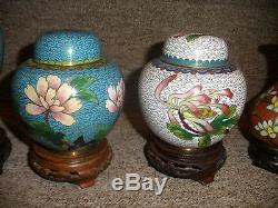 5pc Lot Vintage Oriental Chinese Japanese Cloisonne Jar Vase Flowers Butterfly