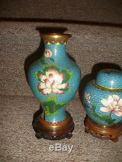 5pc Lot Vintage Oriental Chinese Japanese Cloisonne Jar Vase Flowers Butterfly